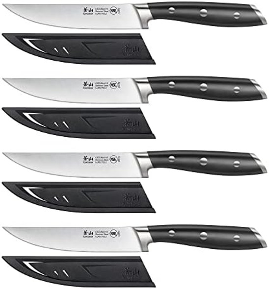 Cangshan Alps Series 502780 German Steel Forged 4-Piece Steak Knife Set With Sheaths Black