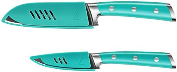 Cangshan S+ Series 1022117 German Steel Forged 2-Piece Titanium Coated Santoku Starter Knife Set With Sheaths French Teal Cangshan S+ Series 1022117 German Steel Forged 2-Piece Titanium Coated Santoku Starter Knife Set With Sheaths French Teal