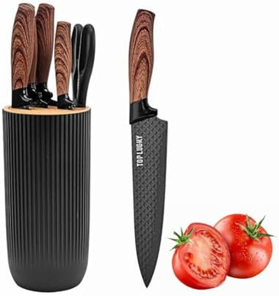 Kitchen Knife Set 6-Pieces Luxury Wooden Coating Knife Set Light Wood Grain Handle Stainless Steel Non-Stick Sharp Blade Chef Knife Set With Cylindrical Knife Block For Kitchen Knife Set 6-Pieces Luxury Wooden Coating Knife Set Light Wood Grain Handle Stainless Steel Non-Stick Sharp Blade Chef Knife Set With Cylindrical Knife Block For