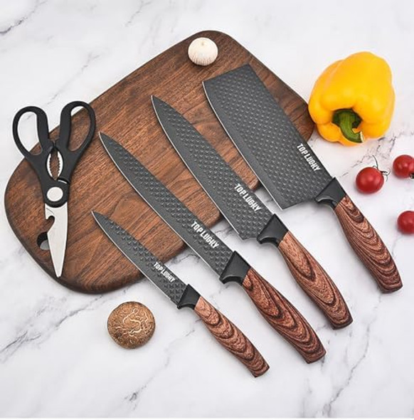 Kitchen Knife Set 6-Pieces Luxury Wooden Coating Knife Set Light Wood Grain Handle Stainless Steel Non-Stick Sharp Blade Chef Knife Set With Cylindrical Knife Block For Kitchen Knife Set 6-Pieces Luxury Wooden Coating Knife Set Light Wood Grain Handle Stainless Steel Non-Stick Sharp Blade Chef Knife Set With Cylindrical Knife Block For