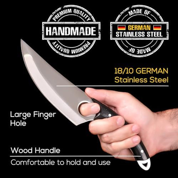 Crystalia Chefs Knife Handmade Butcher Cleaver Knife For Meat Cutting Hand Forged Boning Knife With Sheath Caveman Style Viking Knives For Kitchen Bbq Camping Or Outdoor 11 Inches
