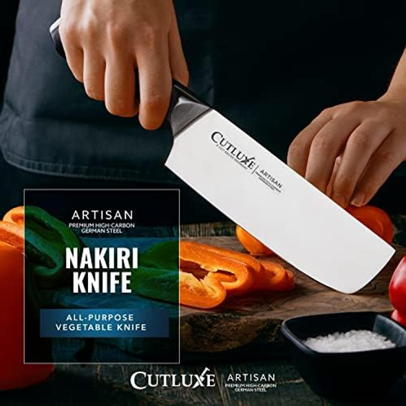 Cutluxe Nakiri Knife 7" Vegetable Knife – For Chopping Dicing & Slicing Razor Sharp Full Tang Ergonomic Handle Design – Artisan Series