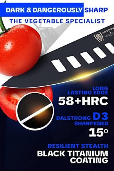 Dalstrong Vegetable Chef Knife - 7 Inch - Shadow Black Series - Black Titanium Nitride Coated - Razor Sharp - High Carbon 7Cr17Mov-X Steel - Sheath - Nsf