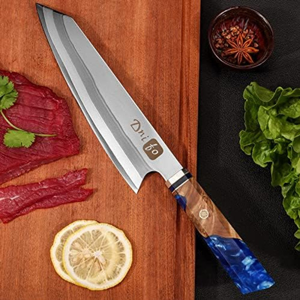 Chef Knife 8-Inch Japanese Kiritsuke Chef Knife Super Sharp Stainless Steel Professional High Carbon Japanese Kitchen Knife Ergonomic Resin Wood Handle With Sheath Box