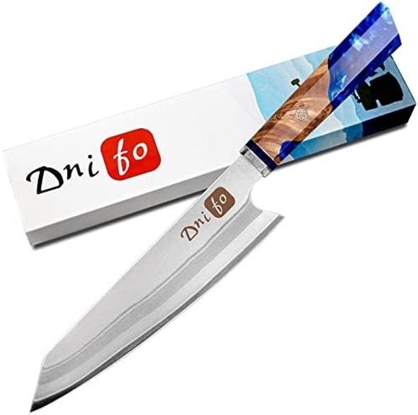 Chef Knife 8-Inch Japanese Kiritsuke Chef Knife Super Sharp Stainless Steel Professional High Carbon Japanese Kitchen Knife Ergonomic Resin Wood Handle With Sheath Box