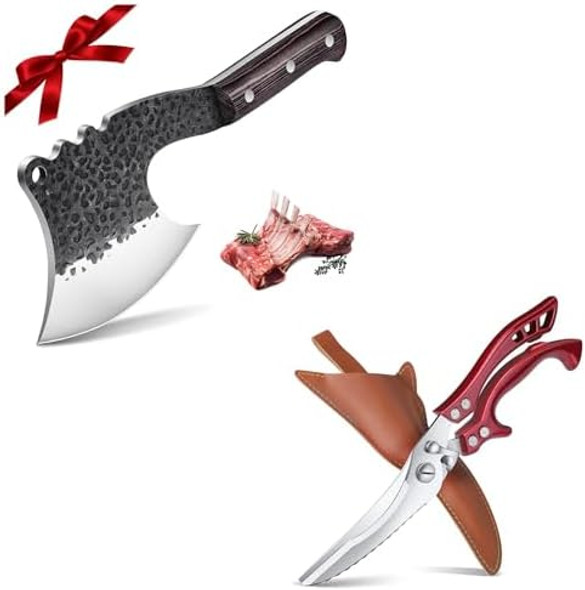 Dream Reach Meat Cleaver Knife Heavy Duty Bone Chopper With CoverPoultry ShearsKitchen Shears With Serrated Edge Multipurpose Stainless Steel Kitchen Scissors For Chicken Meat Turkey Fish