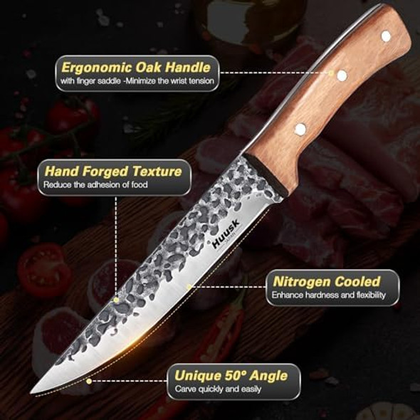 Huusk Knives From Japan Boning Knife For Meat Cutting 6 Inch Butcher Knife For Brisket Trimming Viking Knife With Sheath Full Tang Kitchen Utility Knife For Fathers