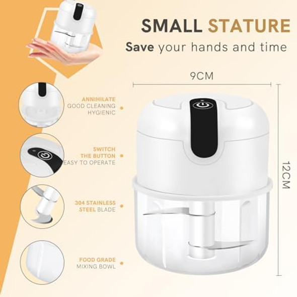 Easyspeed Electric Garlic Chopper 1Cup Mini Usb Type-C Charging Wireless Food Processor With 304 Stainless Steel 2 Sharp Blades Portable Kitchen Meat Grinder For Onion Garlic Ginger Chili