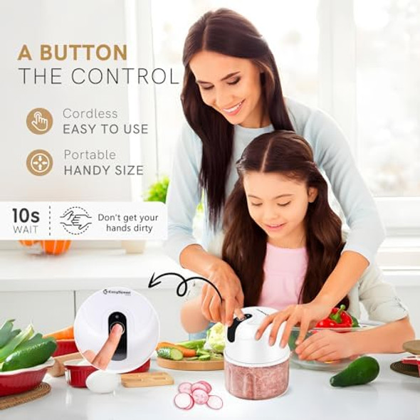 Easyspeed Electric Garlic Chopper 1Cup Mini Usb Type-C Charging Wireless Food Processor With 304 Stainless Steel 2 Sharp Blades Portable Kitchen Meat Grinder For Onion Garlic Ginger Chili