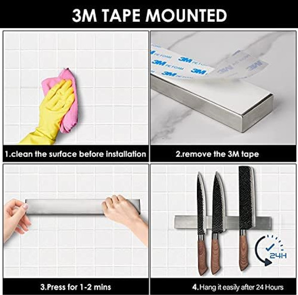 Knife Magnetic Strip - d 15.7 Inch Stainless Steel Magnetic Knife Holder For Wall With 3M Type Magnet Knife Strip Bar Rack For Kitchen Utensil & Tool Holder