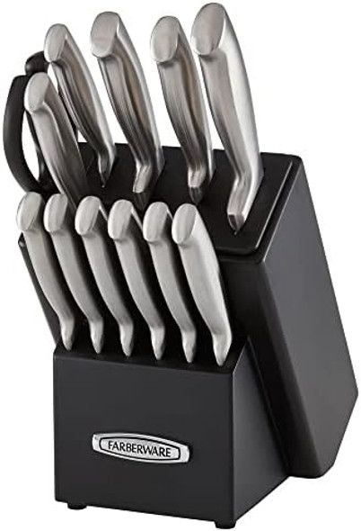 Farberware Self-Sharpening 13-Piece Knife Block Set With Edgekeeper Technology High Carbon-Stainless Steel Kitchen Knives Razor-Sharp Knife Set With Wood Block Black