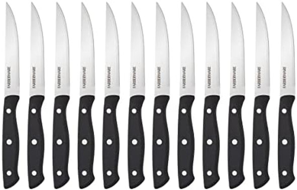 Farberware Full-Tang Triple-Riveted 8-Piece Steak Knife Set High-Carbon Stainless Steel Razor-Sharp Knives With Ergonomic Handle Kitchen Knives Set Of 8 Black