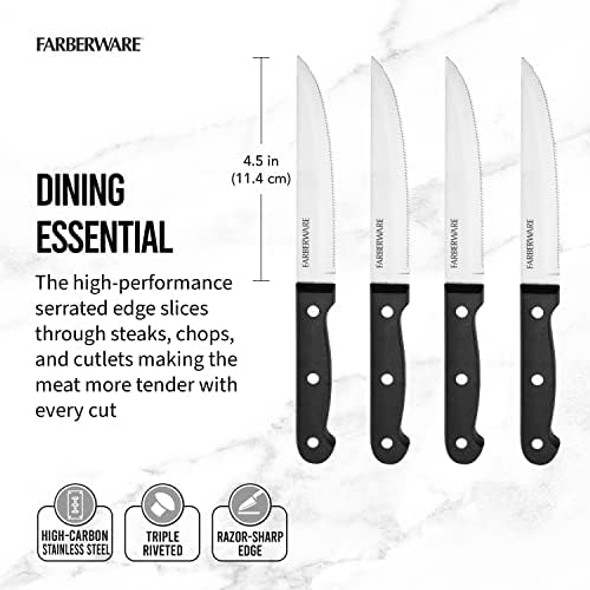 Farberware 4-Piece Full-Tang Triple Rivet 'Never Needs Sharpening' Stainless Steel Steak Knife Set Black Farberware 4-Piece Full-Tang Triple Rivet 'Never Needs Sharpening' Stainless Steel Steak Knife Set Black