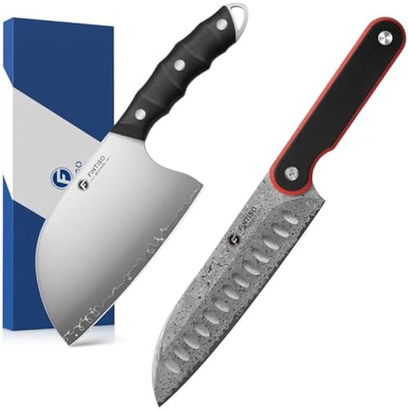 6.5 Inch 5-Layer High Carbon Stainless Steel Meat Cleaver Serbian Chef Knife And 8 Inch 67-Layer Damascus Stainless Steel Kitchen Knife 6.5 Inch 5-Layer High Carbon Stainless Steel Meat Cleaver Serbian Chef Knife And 8 Inch 67-Layer Damascus Stainless Steel Kitchen Knife