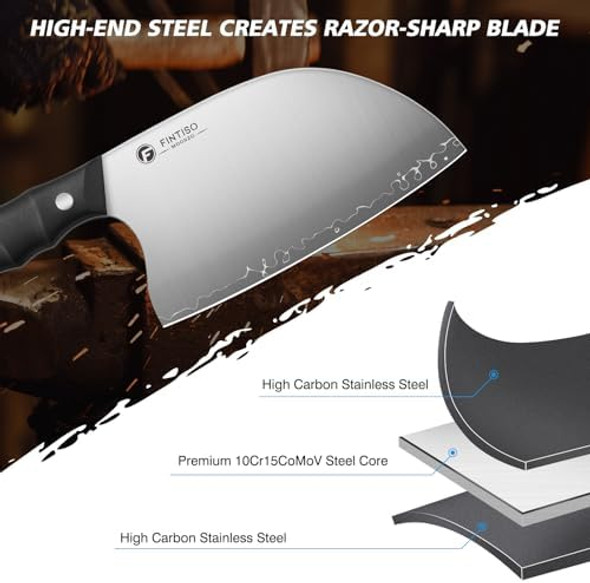 6.5 Inch 5-Layer High Carbon Stainless Steel Meat Cleaver Serbian Chef Knife And 5.5 Inch 14C28N Blade Meat Cleaver Butcher Knife Black