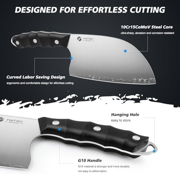 6.5 Inch 5-Layer High Carbon Stainless Steel Meat Cleaver Serbian Chef Knife And 5.5 Inch 14C28N Blade Meat Cleaver Butcher Knife Black