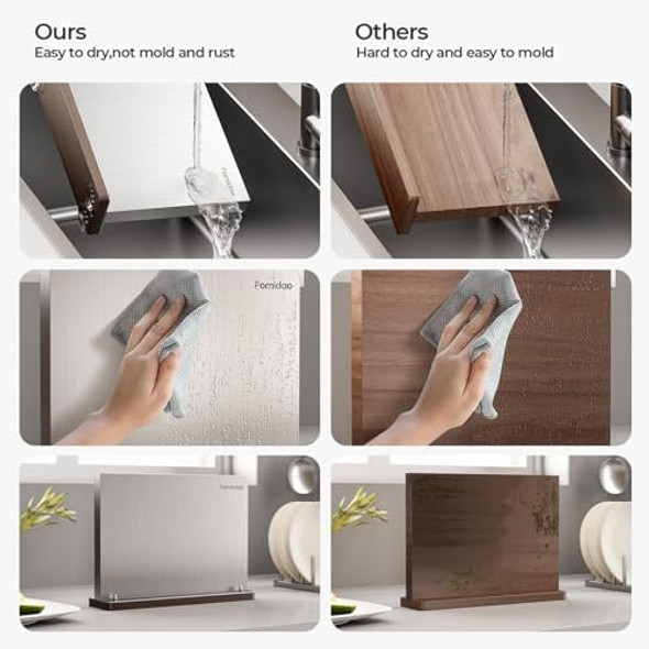 Magnetic Knife BlockStainless Steel Magnetic Knife Holder Rack For Kitchen CounterStrong Double Sided Magnet Knife Storage Stand With Wood Base