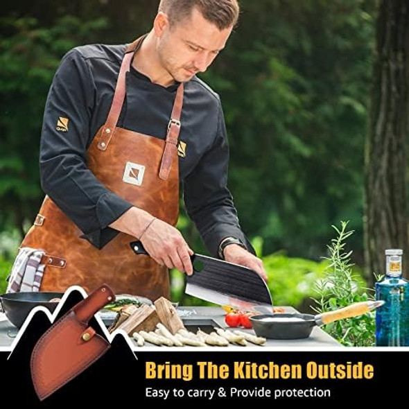 7 Inch Hand Forged Serbian Chef Knife Full Tang Butcher Knife Meat Cleaver Chopper Knife Professional Kitchen Knife With Box Leather Sheath For Outdoor Camping Bbq Hunting Fishing