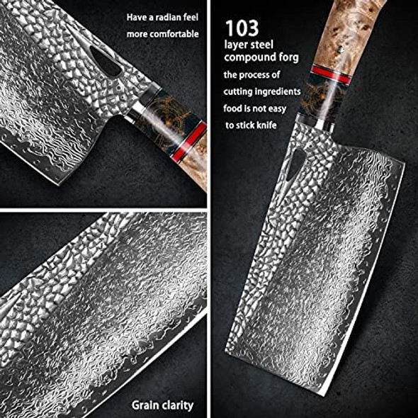 Damascus Kitchen Chinese Cleaver7.5In Professional Handmade Chopping Chopper Knives With Burl Stabilized Wood Handle For Meat And Vegetable In Home&Restaurant