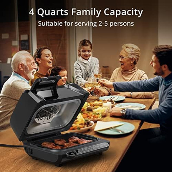 Indoor Electric Grill With See-Through Window All-In-One Smokeless Air Fryer Oven For Roast Bake Dehydrate Broil 450°F 1750W Contact Grill With Non-Stick Removable Plates