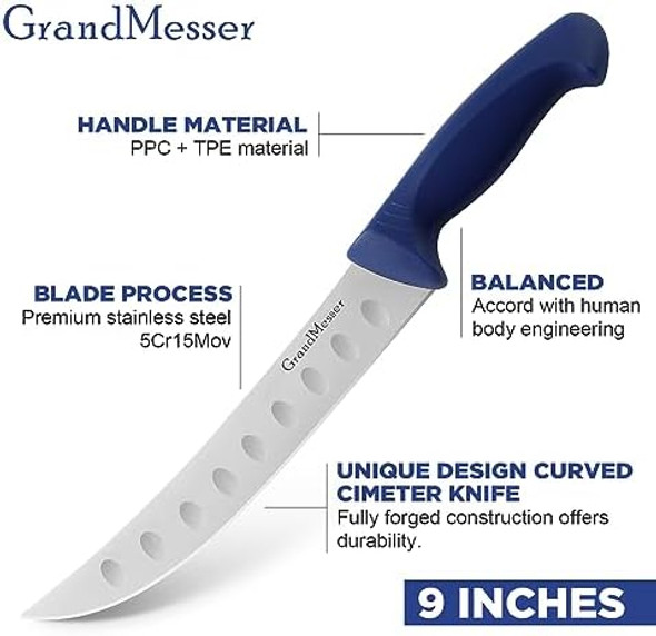 Butcher Knife 10″ Cimeter Breaking Knife For Meat Cutting Forged High Carbon Steel Triple Riveted Ergonomic Handle Design.
