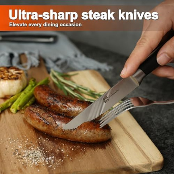 Steak Knives Set Of 8 Forged Stainless Steel 4.5 Inches Serrated Straight Edge Steak Knife Set One Piece Design Kitchen Knives Of Steak Full Tang