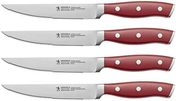 Henckels Forged Accent Razor-Sharp Steak Knife Set Of 4 Red German Engineered Knife Informed By Over 100 Years Of Mastery Henckels Forged Accent Razor-Sharp Steak Knife Set Of 4 Red German Engineered Knife Informed By Over 100 Years Of Mastery