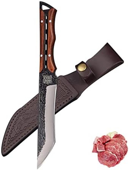 Boning Knife For Meat CuttingHand Forged Chef Knife Meat Butcher Cleaver Kitchen Knife For Outdoor Hunting Camping Barbecue With Sheath Meat And Fish Fillet Bbq Knife