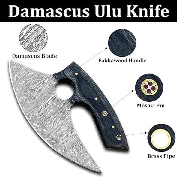 Damascus Ulu Knife With Leather Sheath - Handmade Alaskan Ulu Knife - Ideal Alaska s For Chopping Slicing Mincing Skinning Pizza Cutting And Meat & Herb 7 Inch Black & Grey Damascus Ulu Knife With Leather Sheath - Handmade Alaskan Ulu Knife - Ideal Alaska s For Chopping Slicing Mincing Skinning Pizza Cutting And Meat & Herb 7 Inch Black & Grey