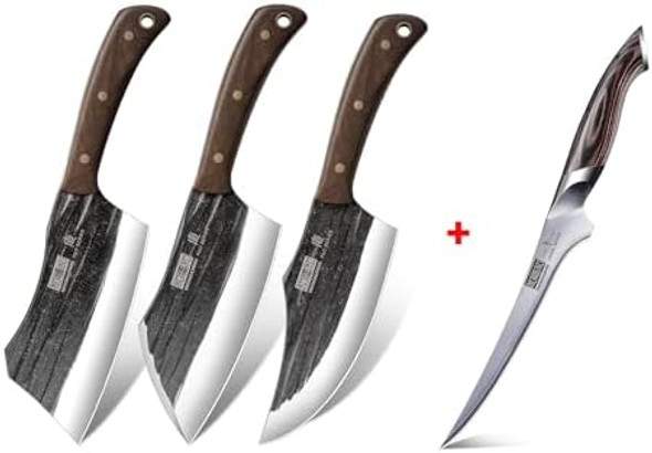 Butcher Set - Heavy Duty Butcher & Bone Chopper Meat Cleaver Viking & Fillet Knife - 7 Inch Butcher Set - Heavy Duty Butcher & Bone Chopper Meat Cleaver Viking & Fillet Knife - 7 Inch