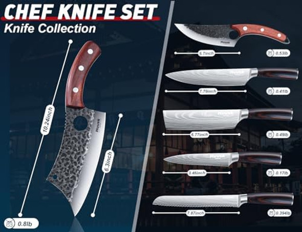 Huusk Japanese Knife Set 6Pcs Kitchen Knife Set With Box Butcher Knife Set For Meat Cutting Cooking Knife Set With Meat Cleaver Chef Knives Set Professional Kitchen Scissors For Meat Chicke