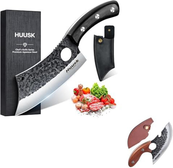 Huusk Knives Set Hand Forged Meat Cleaver Knife With Sheath High Carbon Steel Meat Cutting Knife For Meat And Vegetables Huusk Knives Set Hand Forged Meat Cleaver Knife With Sheath High Carbon Steel Meat Cutting Knife For Meat And Vegetables