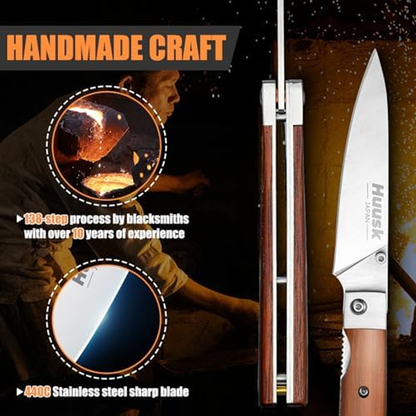 Huusk Folding Fruit Knife Japanese Pocket Paring Knife With 440C Stainless Steel Ultra Sharp Blade Portable Kitchen Knife Butcher Knife For Meat Cutting 7.5 Inch Meat Cleaver With Damascus Texture