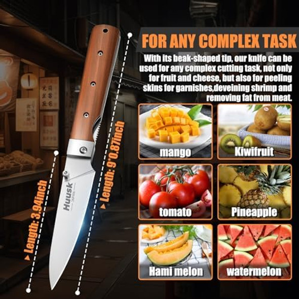 Huusk Folding Fruit Knife Japanese Pocket Paring Knife With 440C Stainless Steel Ultra Sharp Blade Portable Kitchen Knife Butcher Knife For Meat Cutting 7.5 Inch Meat Cleaver With Damascus Texture