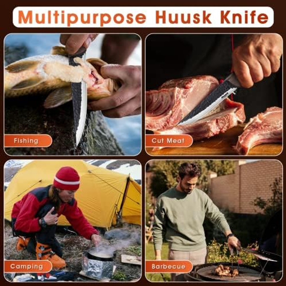 Huusk Japanese Hand Forged Boning Knives Set Cleaver Knife With Sheath For Meat Cutting