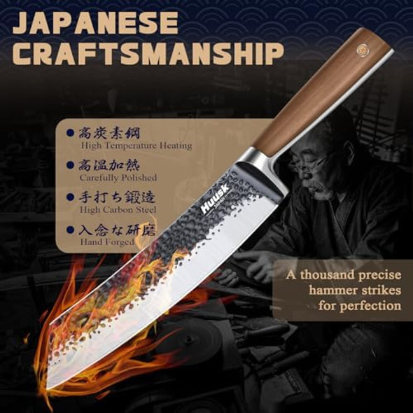 Huusk Butcher Knife Damascus Paring Knife 8.5 Inch Meat Cleaver Knife Japanese Vegetable Cleaver 3 Inch Vg10 Fruit Knife High Carbon Steel Meat Cutting Peeling Knife Trimming For Dad Mom