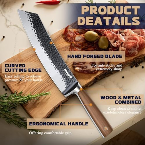 Huusk Butcher Knife Damascus Paring Knife 8.5 Inch Meat Cleaver Knife Japanese Vegetable Cleaver 3 Inch Vg10 Fruit Knife High Carbon Steel Meat Cutting Peeling Knife Trimming For Dad Mom