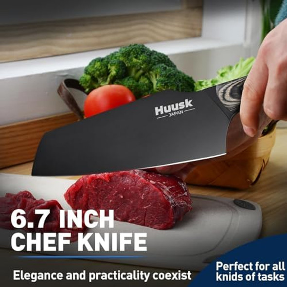 Huusk Butcher Knife Set Hand Forged Meat Cleaver Knife With Sheath High Carbon Steel Kitchen Knife For Meat And Vegetables Titanium Plated Kitchen Chef Knives For Camping Bbq For Men Women