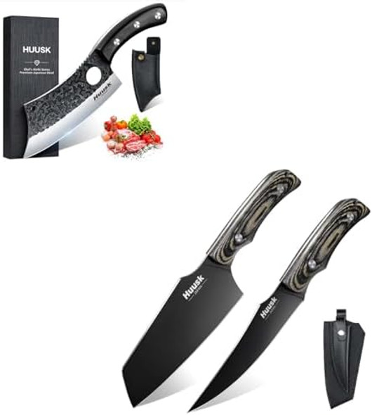 Huusk Butcher Knife Set Hand Forged Meat Cleaver Knife With Sheath High Carbon Steel Kitchen Knife For Meat And Vegetables Titanium Plated Kitchen Chef Knives For Camping Bbq For Men Women Huusk Butcher Knife Set Hand Forged Meat Cleaver Knife With Sheath High Carbon Steel Kitchen Knife For Meat And Vegetables Titanium Plated Kitchen Chef Knives For Camping Bbq For Men Women