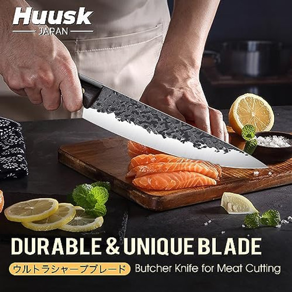 Huusk Chef Knives Set Hand Forged Meat Cleaver For Meat Cutting Mini Cleaver Knife Japanese With Sheath Outdoor Grilling Camping Knives Set