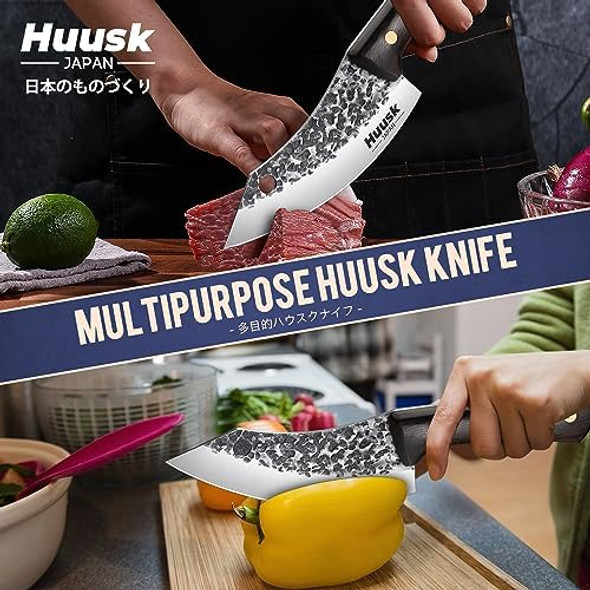 Huusk Japan Hand Forged Meat Cleaver Knife Boning Knives Set With Sheath For Meat Cutting