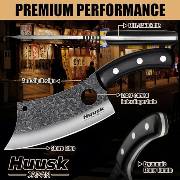 Huusk Knives Set Hand Forged Meat Cleaver Knife With Sheath High Carbon Steel Kitchen Knife For Meat And Vegetables