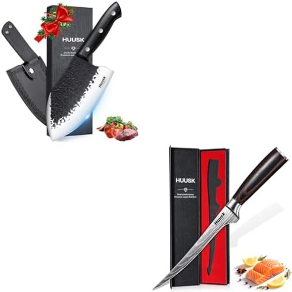 Huusk Filet Knife For Fish - 7 Inch Fish Fillet Knife Bundle With A 7.2" Hand Forged Butcher KnifeFlexible Boning Knives For Meat Cutting Professional Japanese Fishing Knives For Meat Poultry Cut Huusk Filet Knife For Fish - 7 Inch Fish Fillet Knife Bundle With A 7.2" Hand Forged Butcher KnifeFlexible Boning Knives For Meat Cutting Professional Japanese Fishing Knives For Meat Poultry Cut