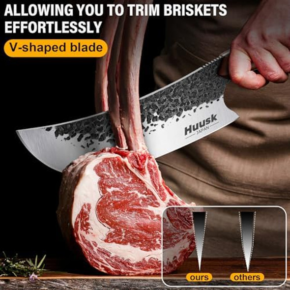 Huusk Japan Knive Set Butcher Knife For Meat Cutting Meat Cleaver Knife Heavy Duty With Sheath Hand Forged Cooking Knife With Full Tang Handle For Kitchen Or Christmas s