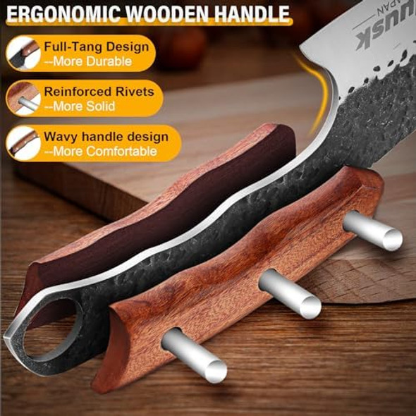 Huusk Japan Knive Set Butcher Knife For Meat Cutting Meat Cleaver Knife Heavy Duty With Sheath Hand Forged Cooking Knife With Full Tang Handle For Kitchen Or Christmas s
