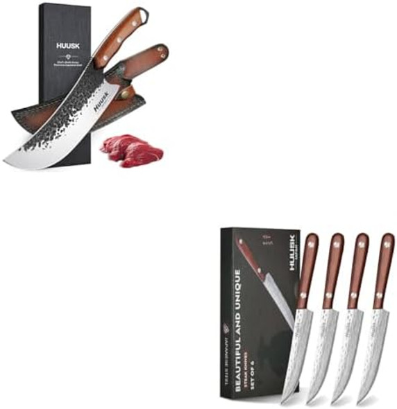 Huusk Japanese Steak Knives Set Of 4 Bundle With Butcher Knife For Meat Cutting Meat Cleaver Knife Heavy Duty With Sheath Huusk Japanese Steak Knives Set Of 4 Bundle With Butcher Knife For Meat Cutting Meat Cleaver Knife Heavy Duty With Sheath