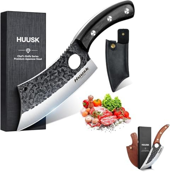Huusk Knives Set High Carbon Steel Meat Cleaver Knife With Sheath Hand Forged Kitchen Knife For Meat And Vegetables Huusk Knives Set High Carbon Steel Meat Cleaver Knife With Sheath Hand Forged Kitchen Knife For Meat And Vegetables