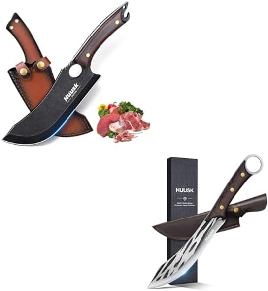 Huusk Japan Hand Forged Meat Cleaver Chef Knife Boning Knives Set With Sheath For Meat Cutting Huusk Japan Hand Forged Meat Cleaver Chef Knife Boning Knives Set With Sheath For Meat Cutting