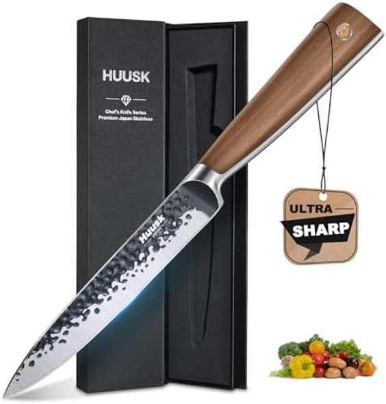 Huusk Kitchen Utility Knife 5.5" Paring Knife Ultra Sharp High Carbon Steel Meat Cleaver Knife Butcher Knife For Meat Cutting Santoku Knife 7 Inch For Slicing Bbq Kitchen Cooking With Present Box
