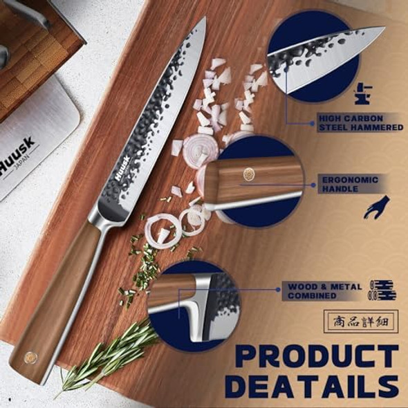 Huusk Kitchen Utility Knife 5.5" Paring Knife Ultra Sharp High Carbon Steel Meat Cleaver Knife Butcher Knife For Meat Cutting Santoku Knife 7 Inch For Slicing Bbq Kitchen Cooking With Present Box
